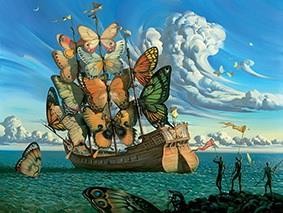 Abstract and Decorative Painting - Departure of the Winged Ship with Butterfly surrealism